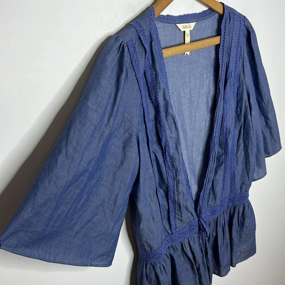 Matilda Jane Hour By Hour Chambray Cotton Boho Mixed Media Lace Trim Cardigan - Picture 5 of 12